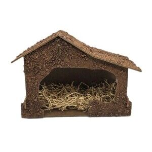 Vintage 1970s? Nativity Manger  Stable With Artificial Hay Christmas Decoration